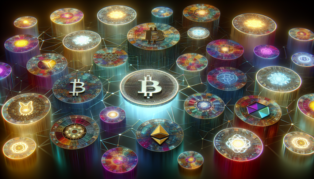 Illustration of various cryptocurrency tokens representing tokenomics